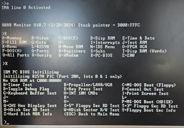 8086 Monitor menu