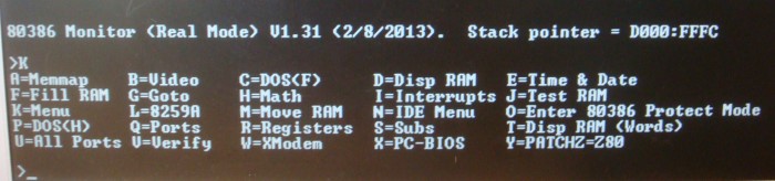 Main 80386 menu 